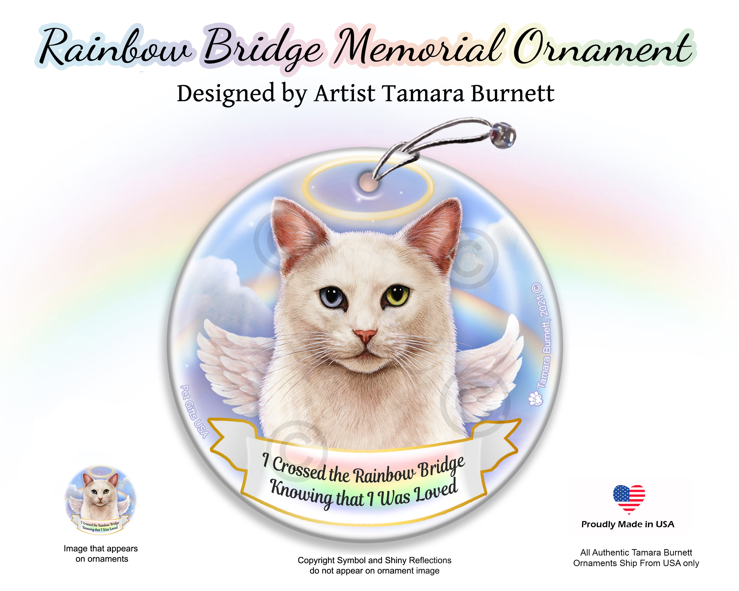 White Cat, SH, Odd-Eyed Rainbow Bridge Memorial Ornament Image