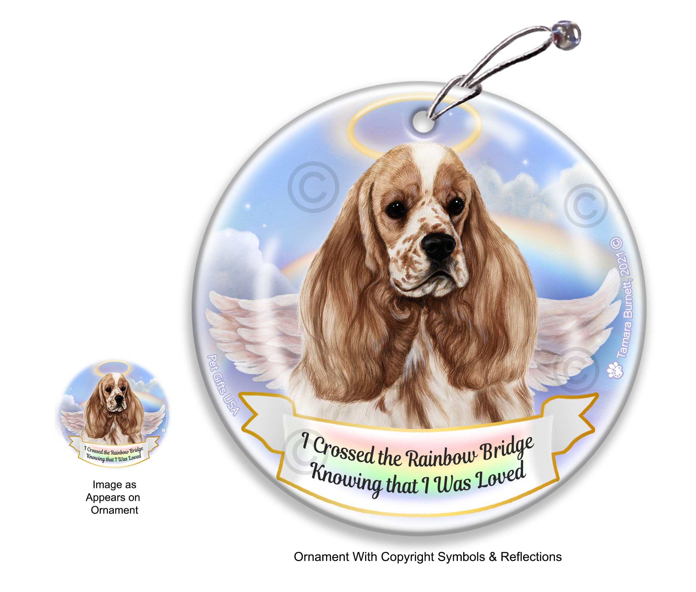 Cocker Spaniel Parti Buff Rainbow Bridge Memorial Ornament Image