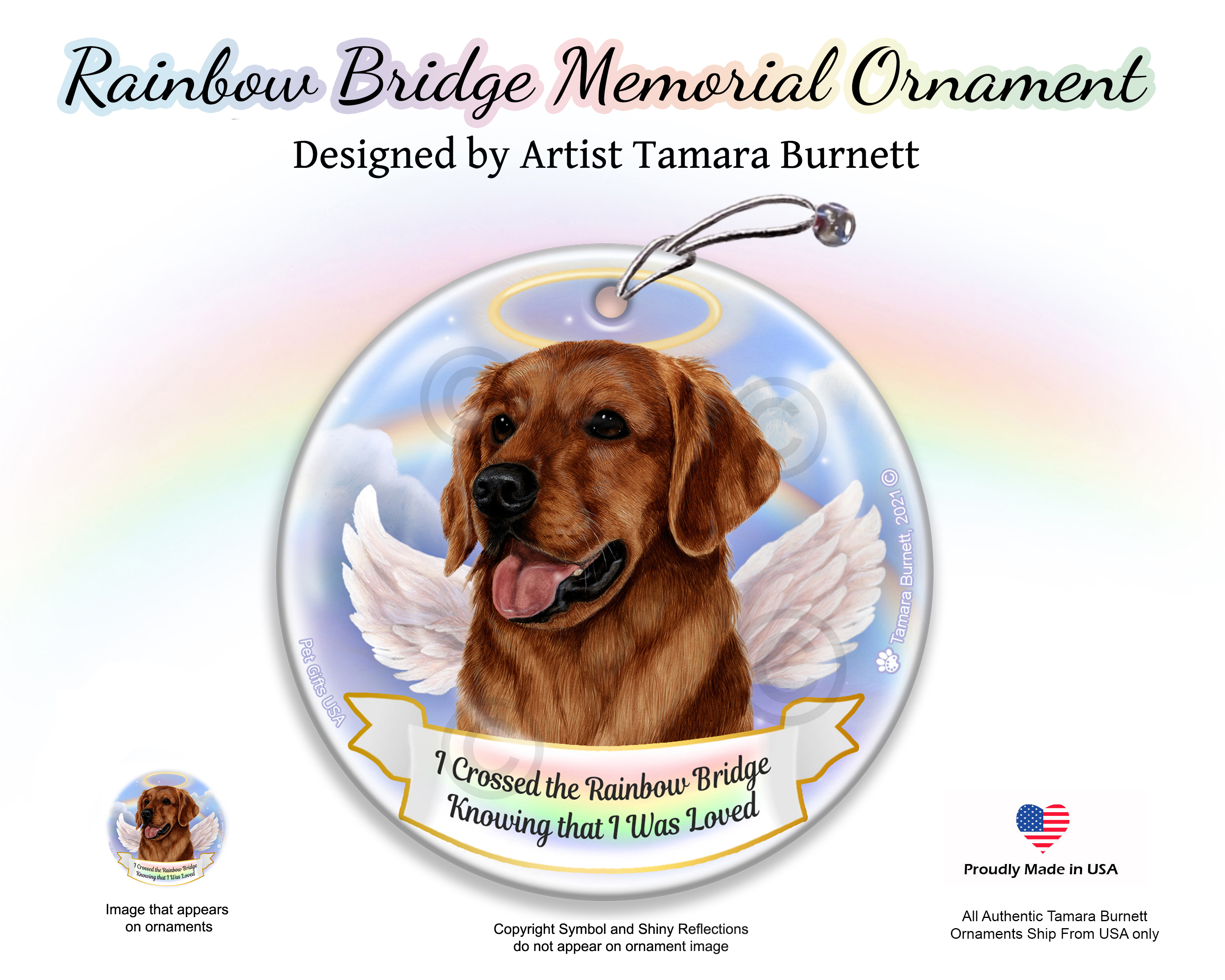 Golden Retriever Red Rainbow Bridge Memorial Ornament image
