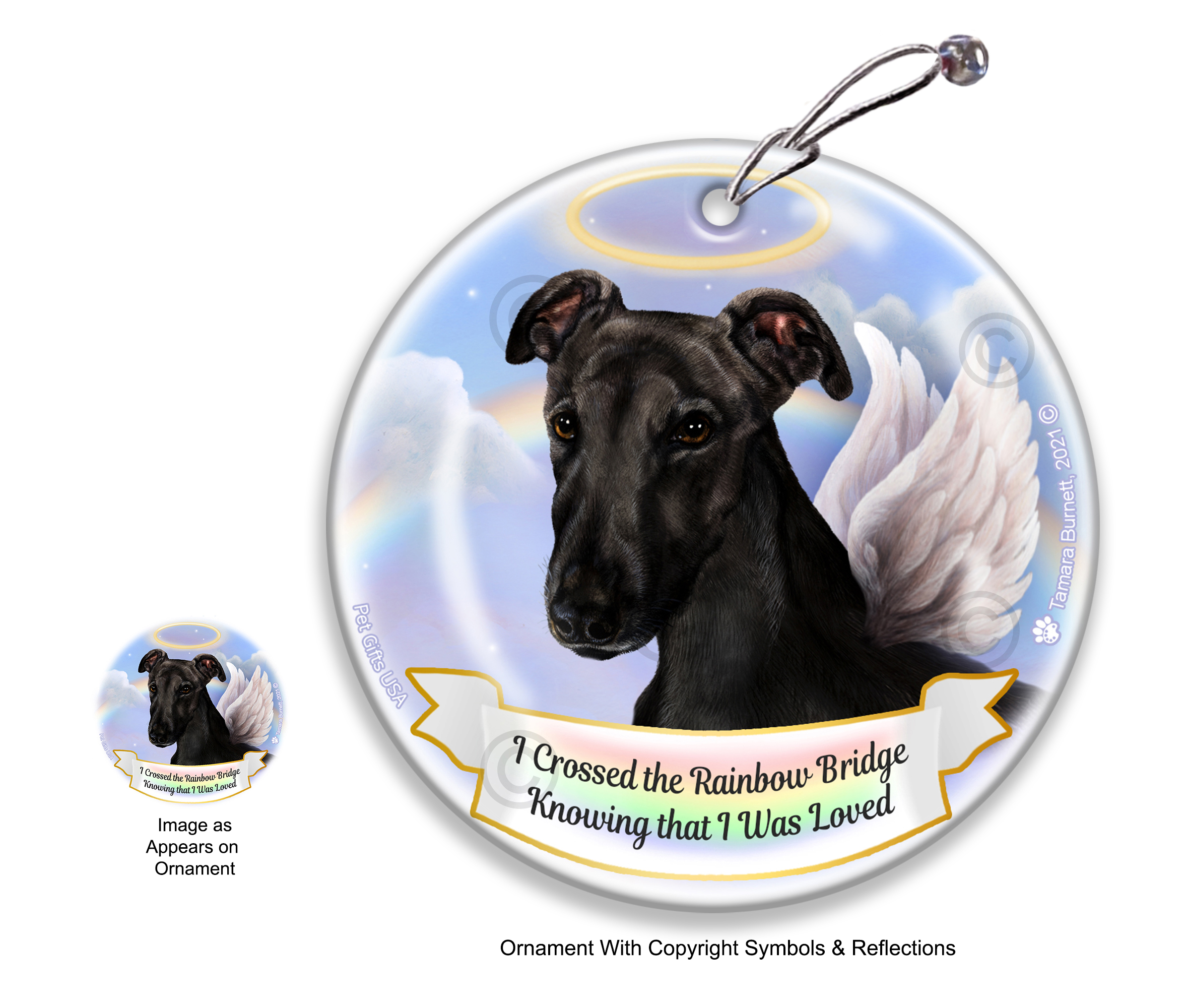 Greyhound Black Rainbow Bridge Memorial Ornament image