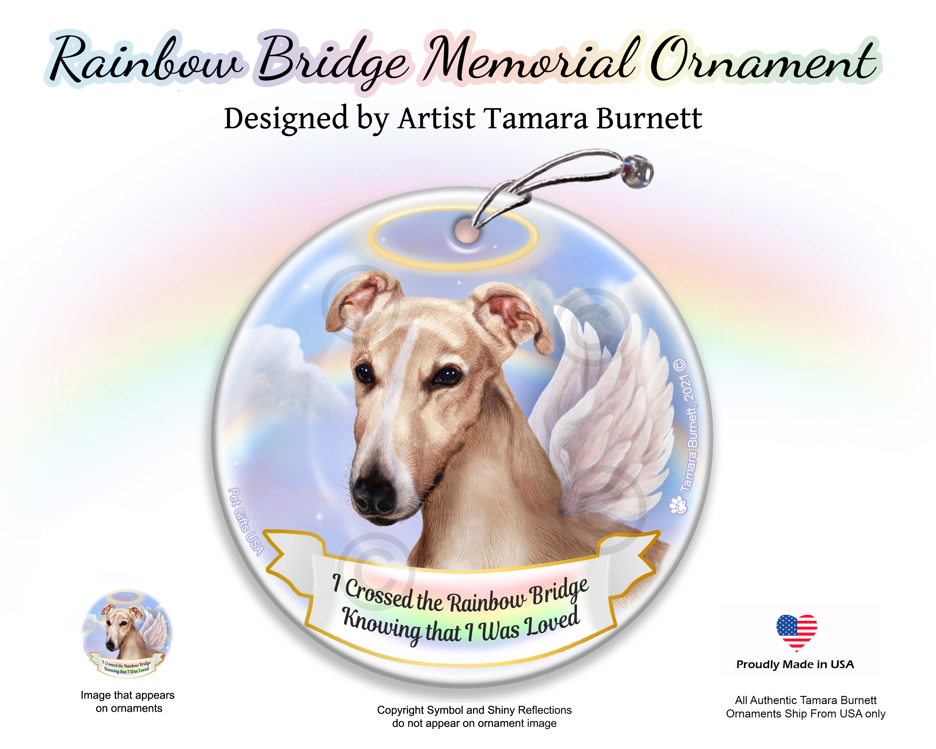 Greyhound Cream Rainbow Bridge Memorial Ornament image
