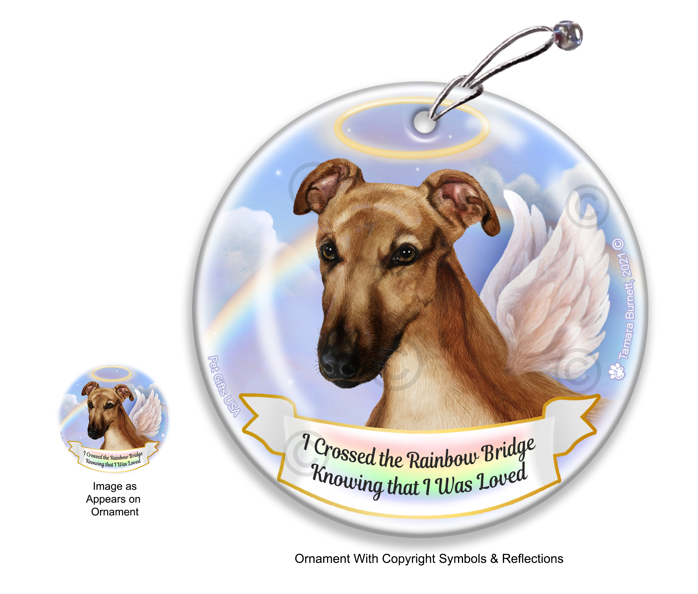 Greyhound Fawn Rainbow Bridge Memorial Ornament Image