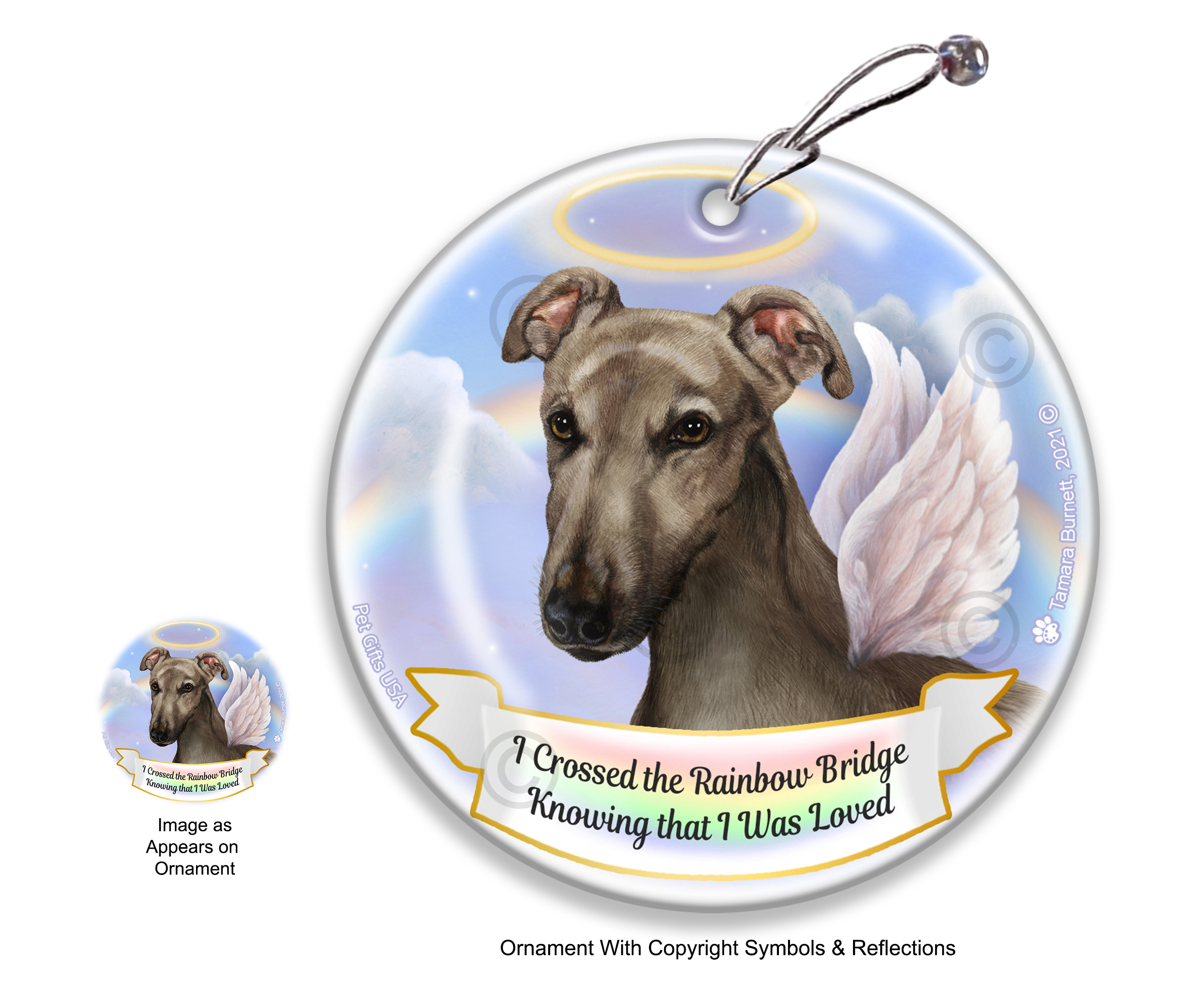 Greyhound Grey Rainbow Bridge Memorial Ornament Image