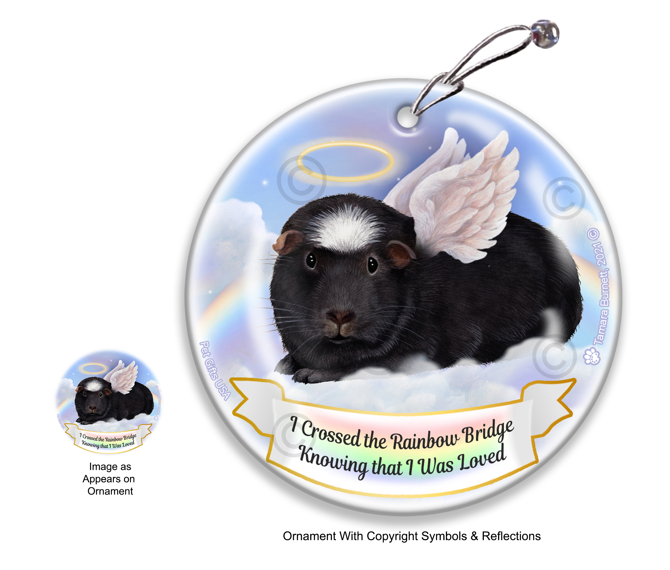 Guinea  Crested Black/White Rainbow Bridge Memorial Ornament Image