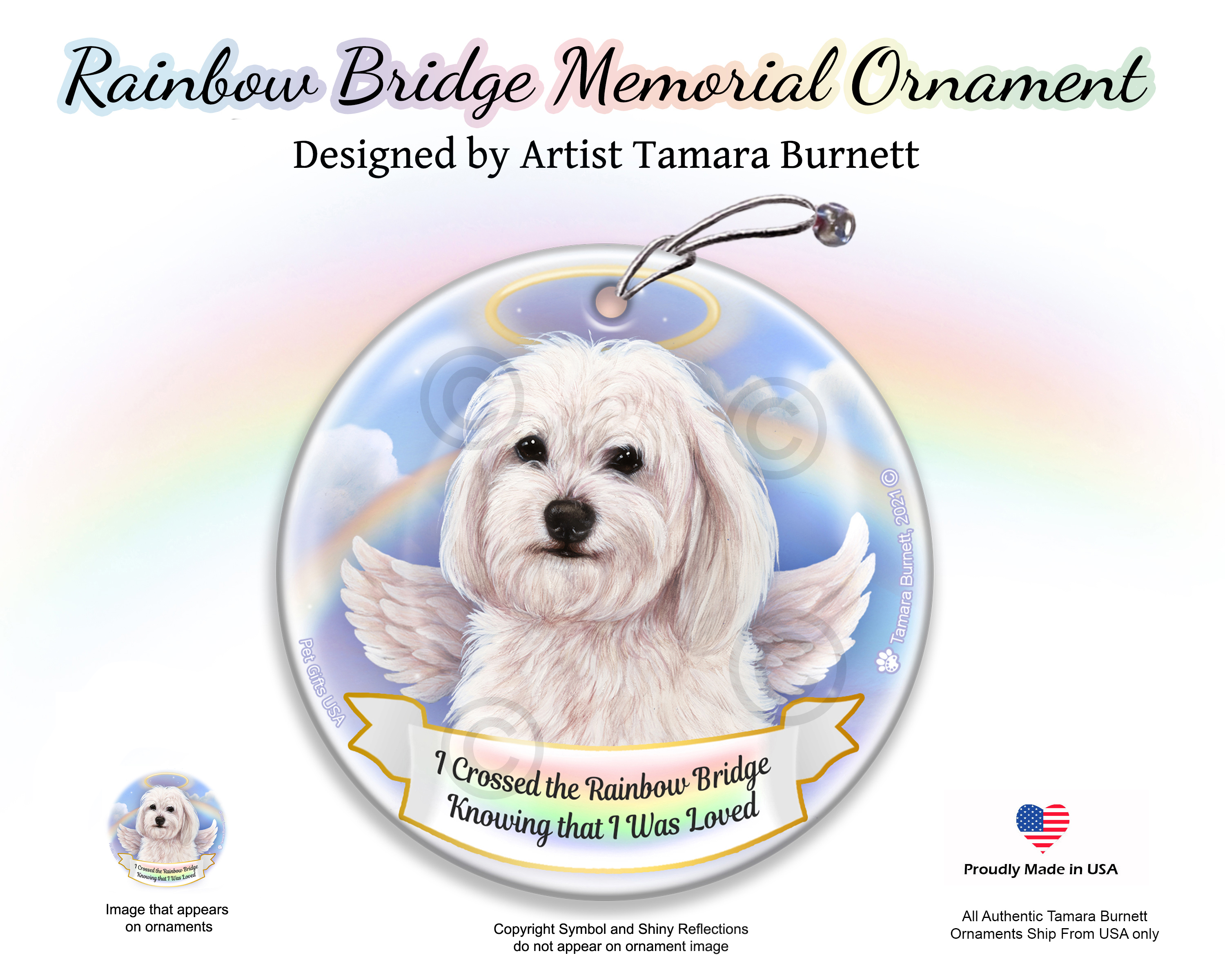 Havanese White Rainbow Bridge Memorial Ornament Image