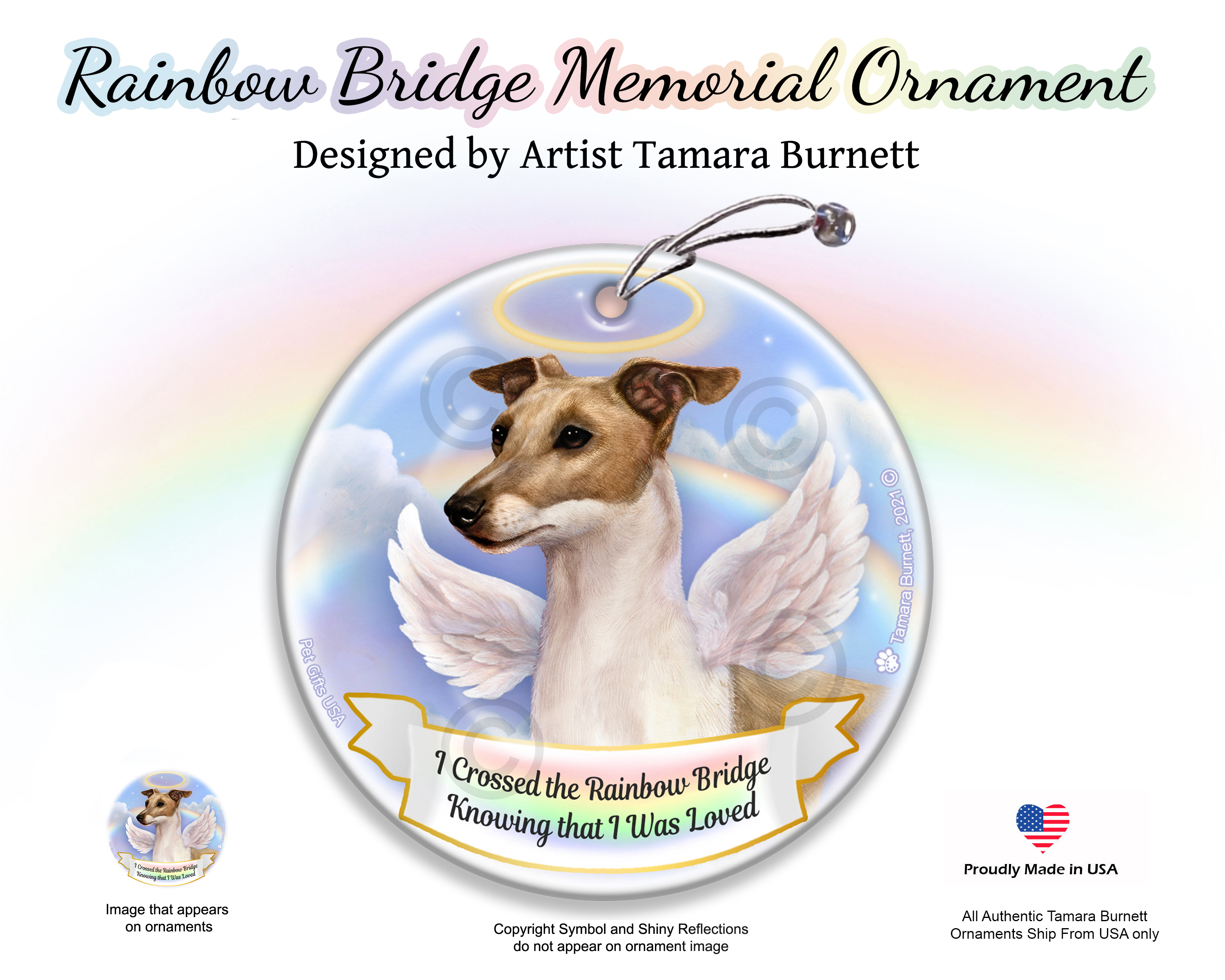 Italian Greyhound Fawn/White Rainbow Bridge Memorial Ornament Image