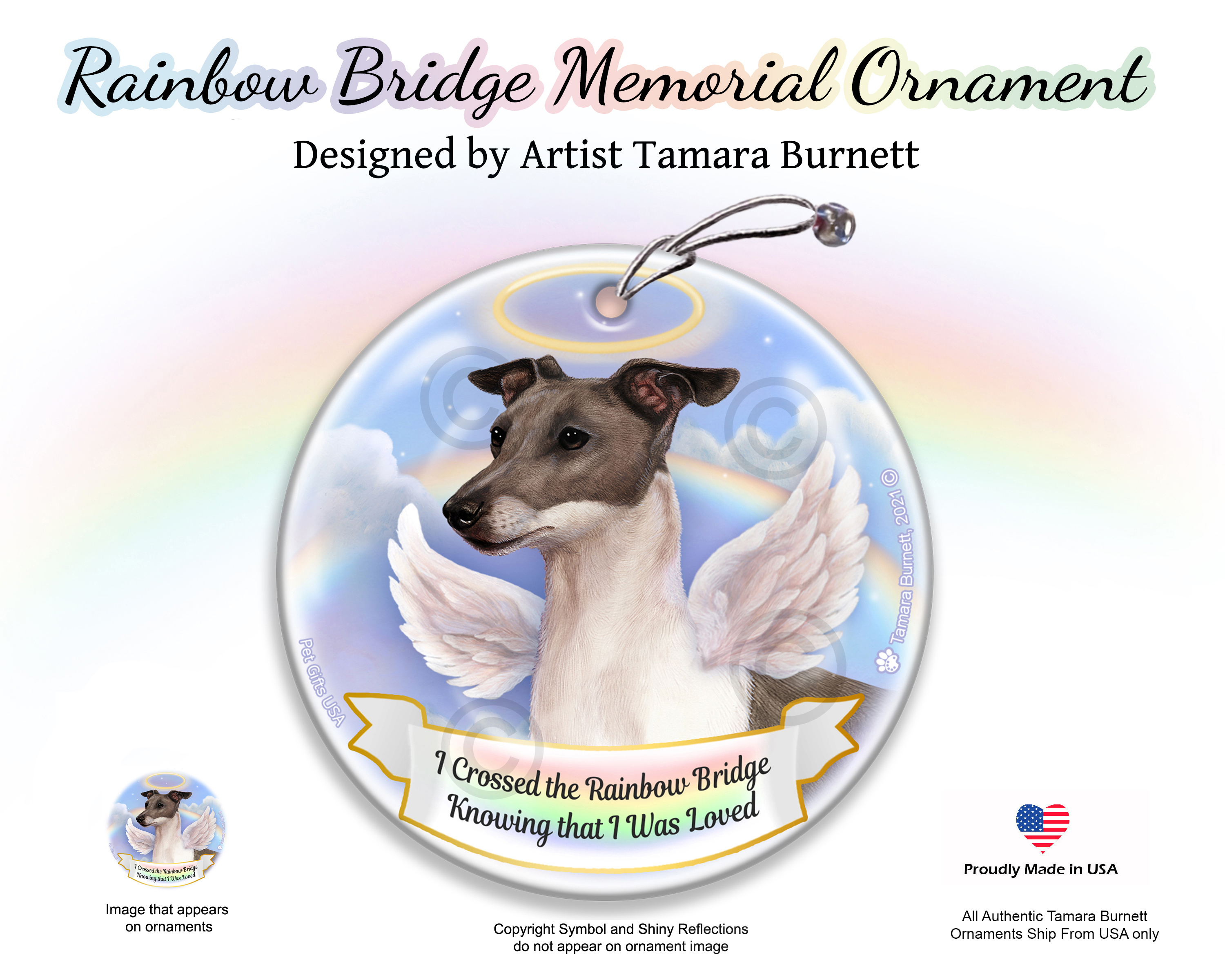Italian Greyhound Blue/White Rainbow Bridge Memorial Ornament Image