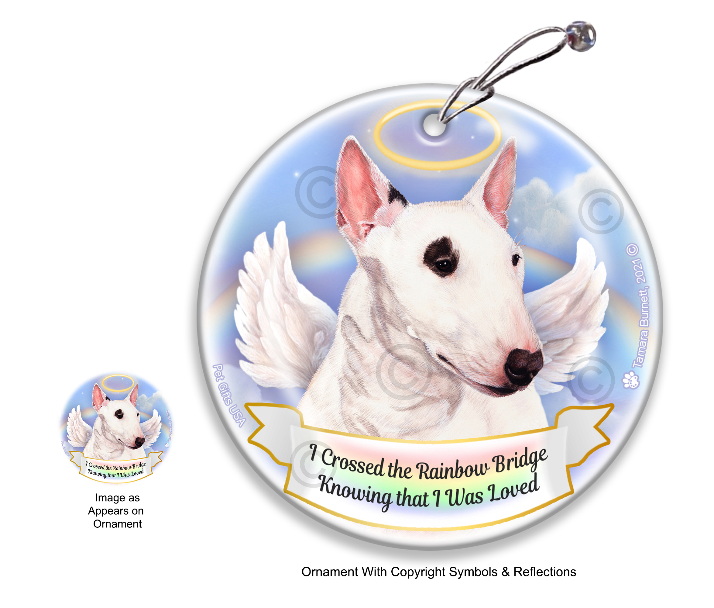 Bull Terrier Mini White Rainbow Bridge Memorial Ornament Image