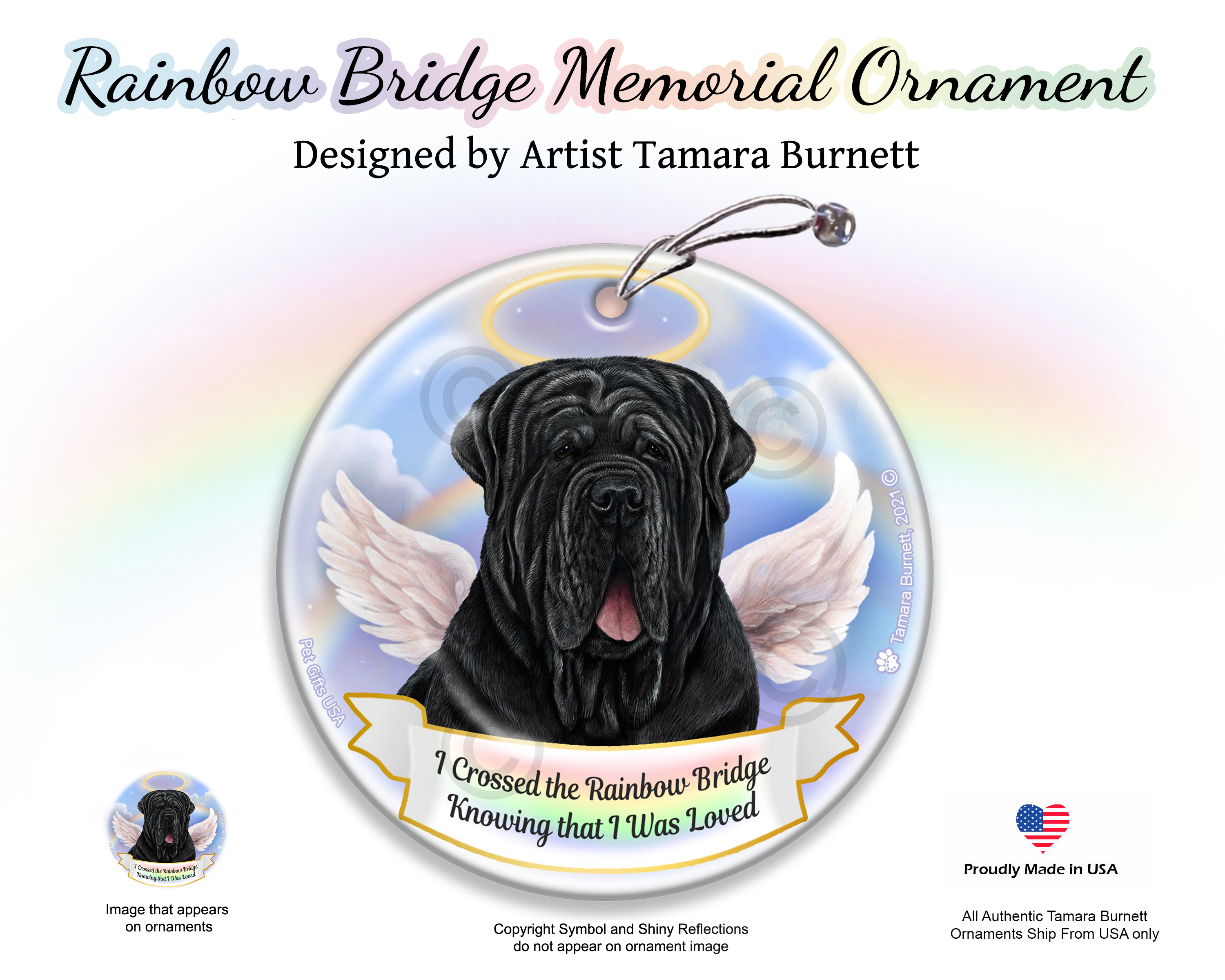 Neopolitan Mastiff Uncropped Black Rainbow Bridge Memorial Ornament image