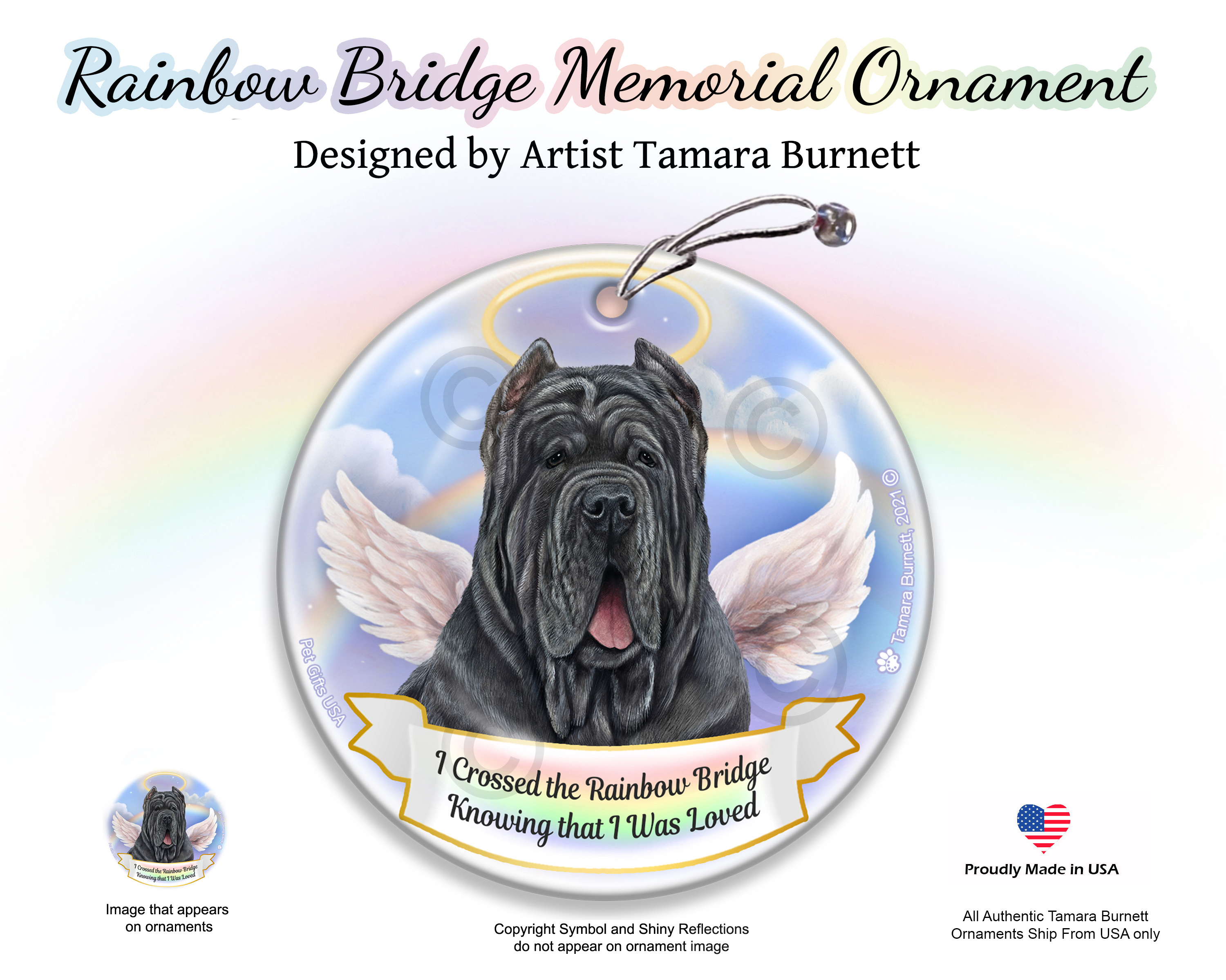 Neopolitan Mastiff Cropped Blue Rainbow Bridge Memorial Ornament image