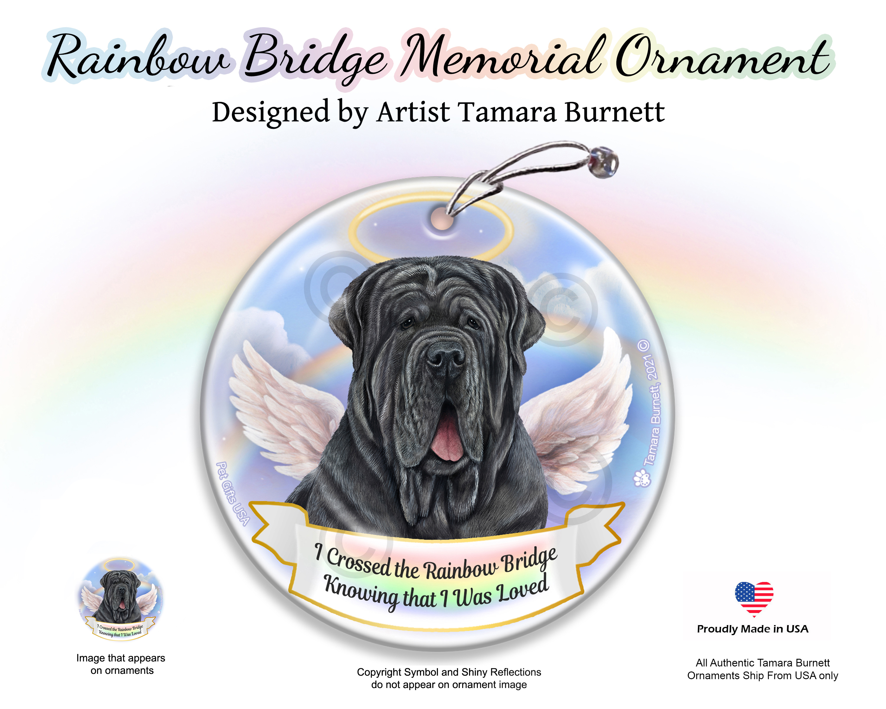 Neopolitan Mastiff Uncropped Blue Rainbow Bridge Memorial Ornament image