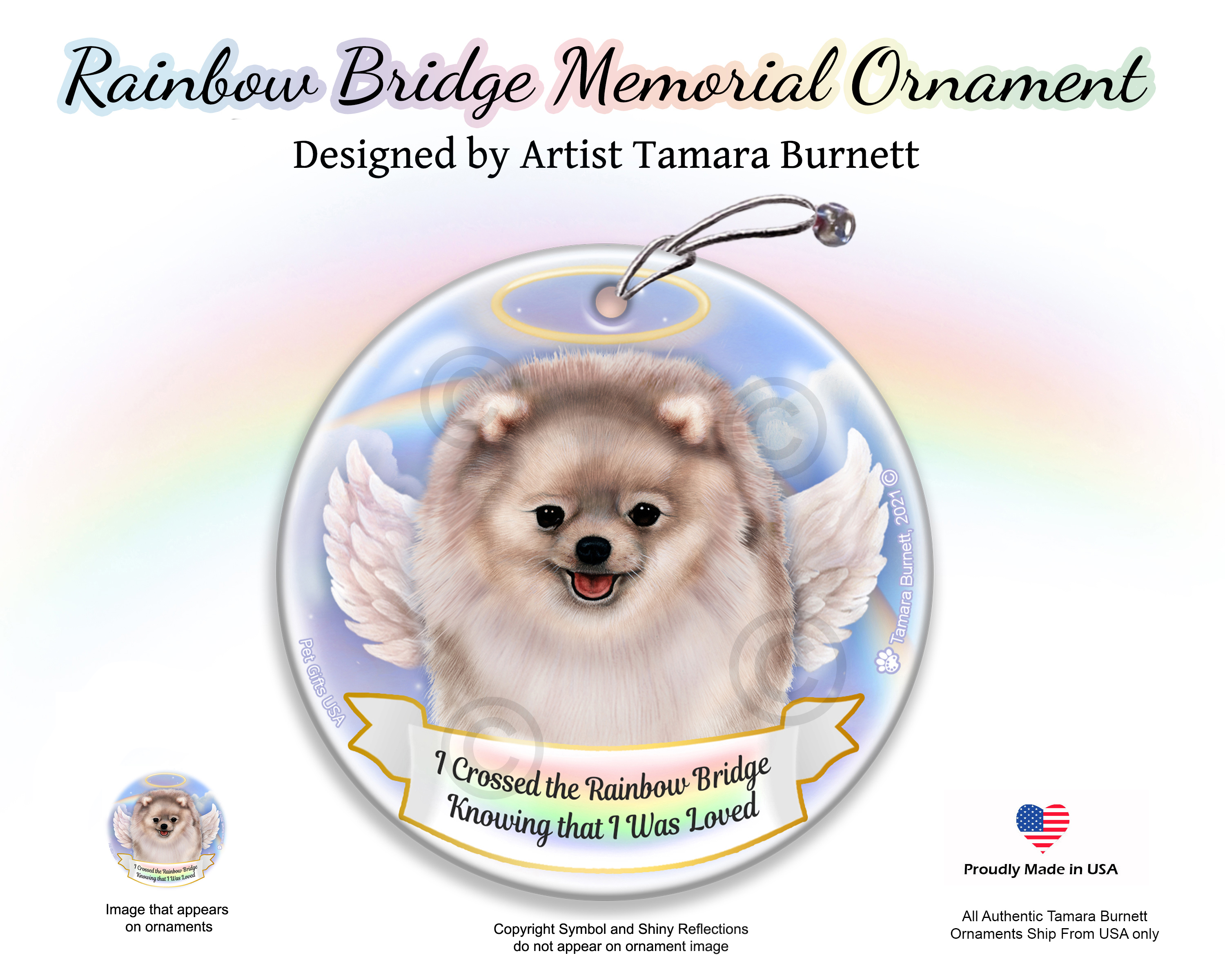 Pomeranian Silver Rainbow Bridge Memorial Ornament Image