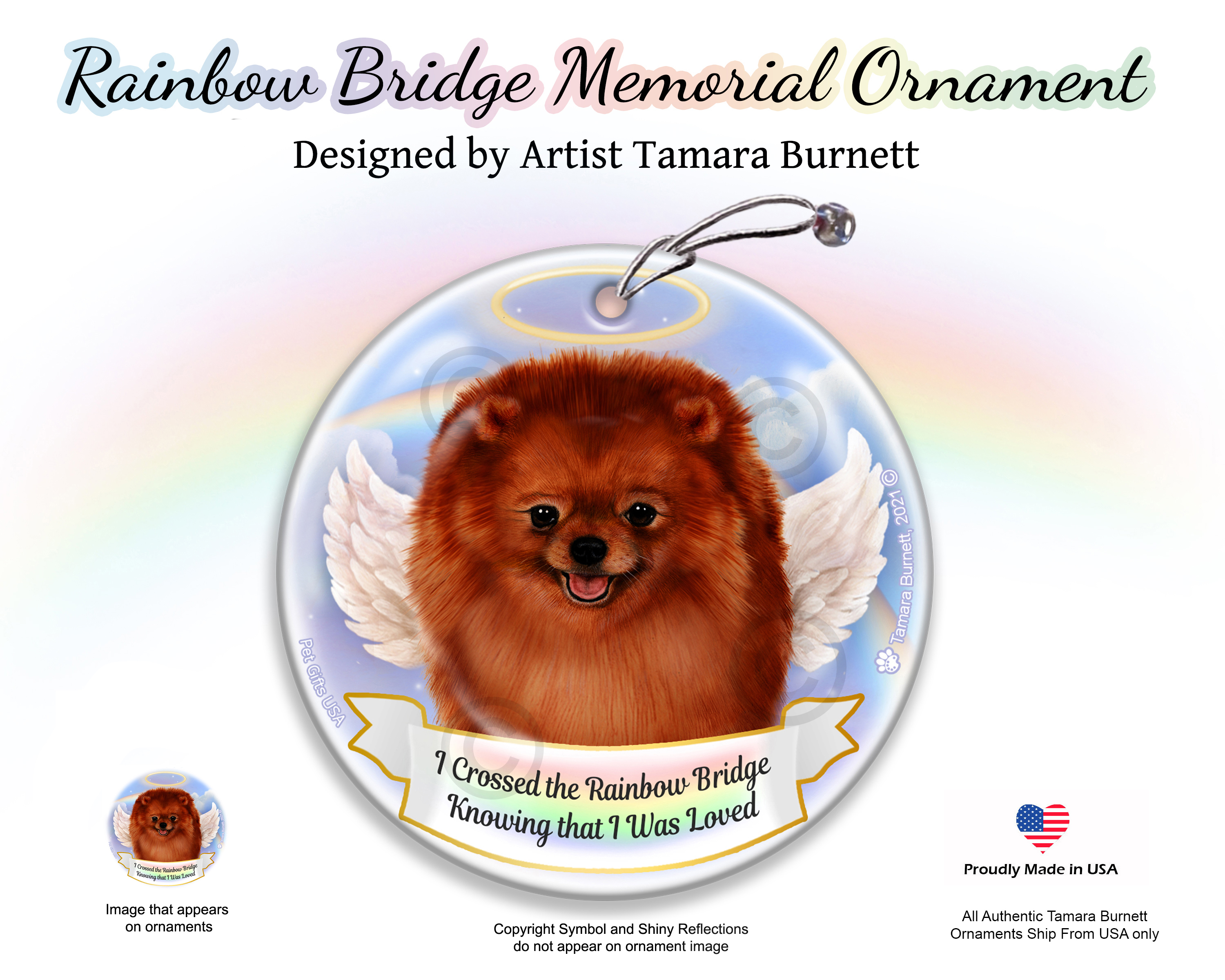 Pomeranian Red Rainbow Bridge Memorial Ornament Image