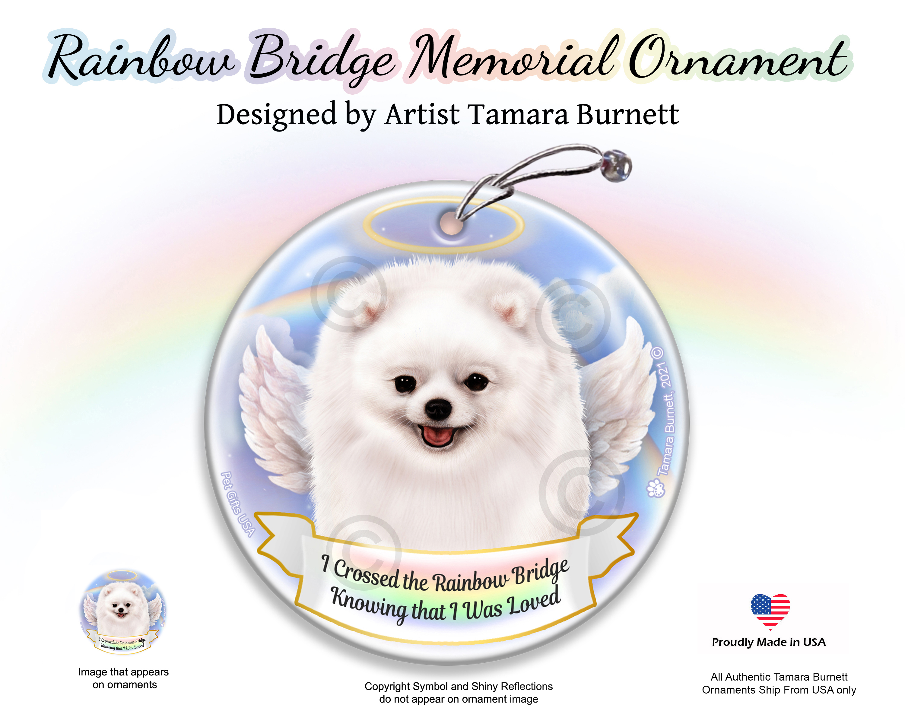 Pomeranian White Rainbow Bridge Memorial Ornament Image