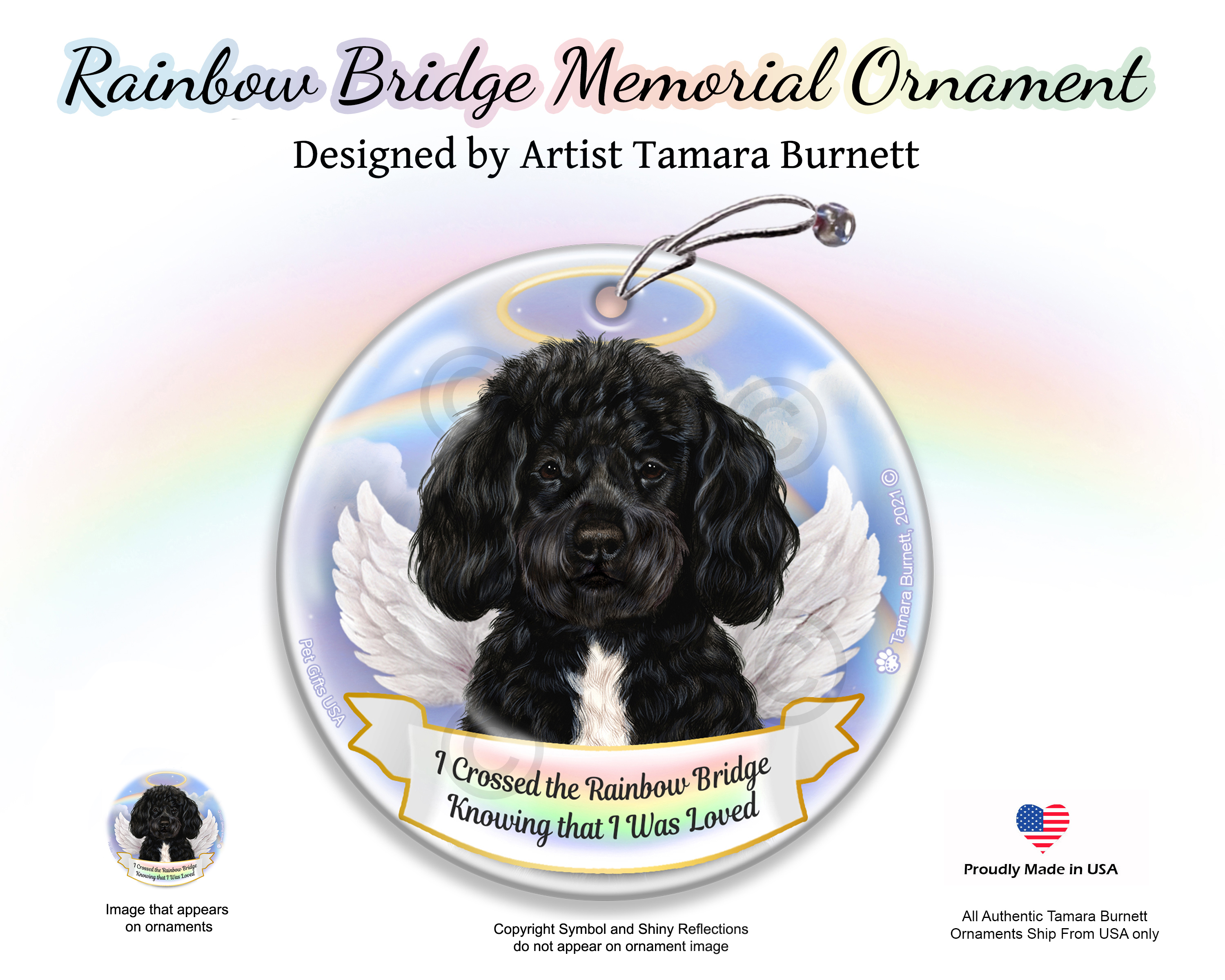 Portuguese Water Dog Black Rainbow Bridge Memorial Ornament image