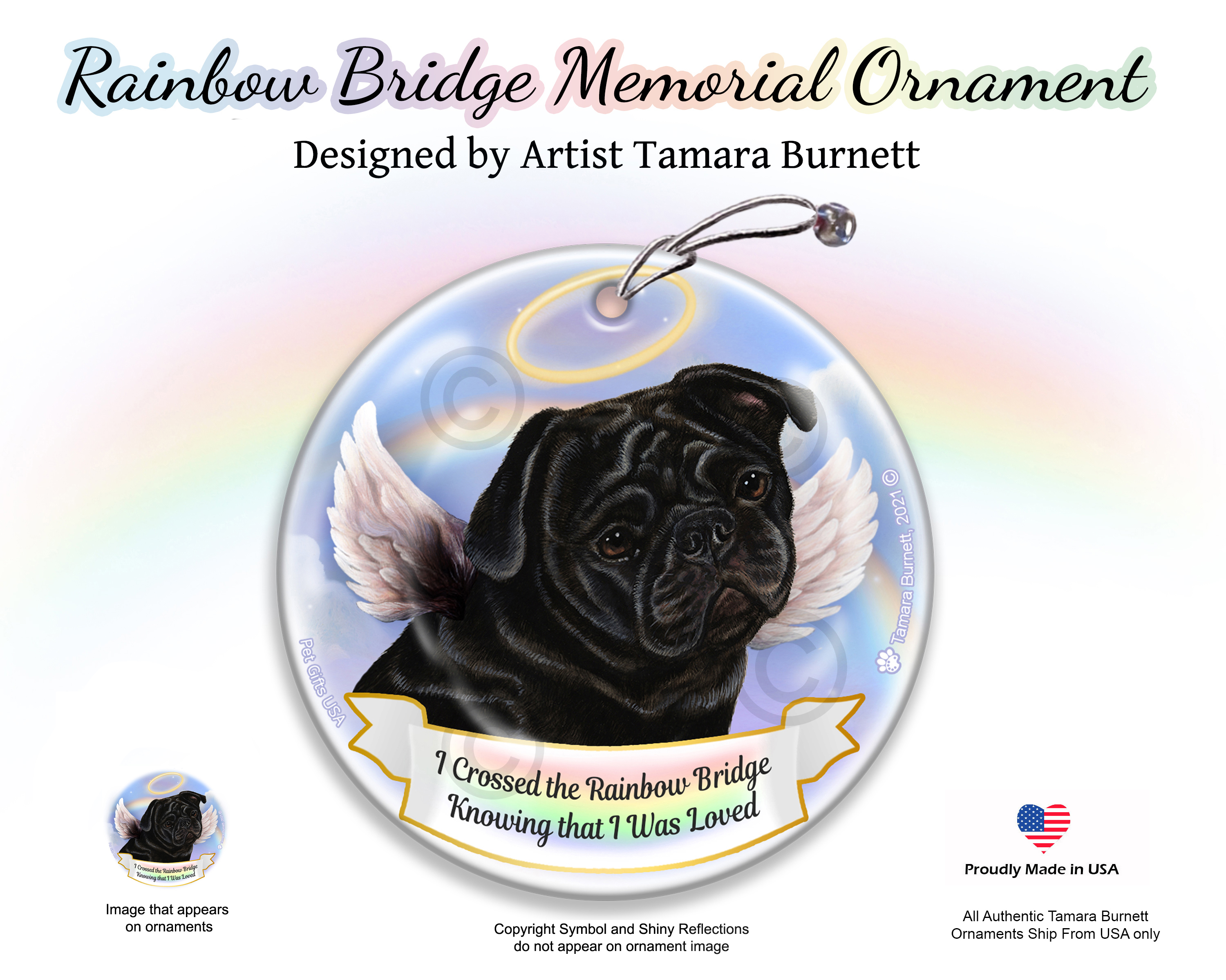 Pug Black Rainbow Bridge Memorial Ornament image