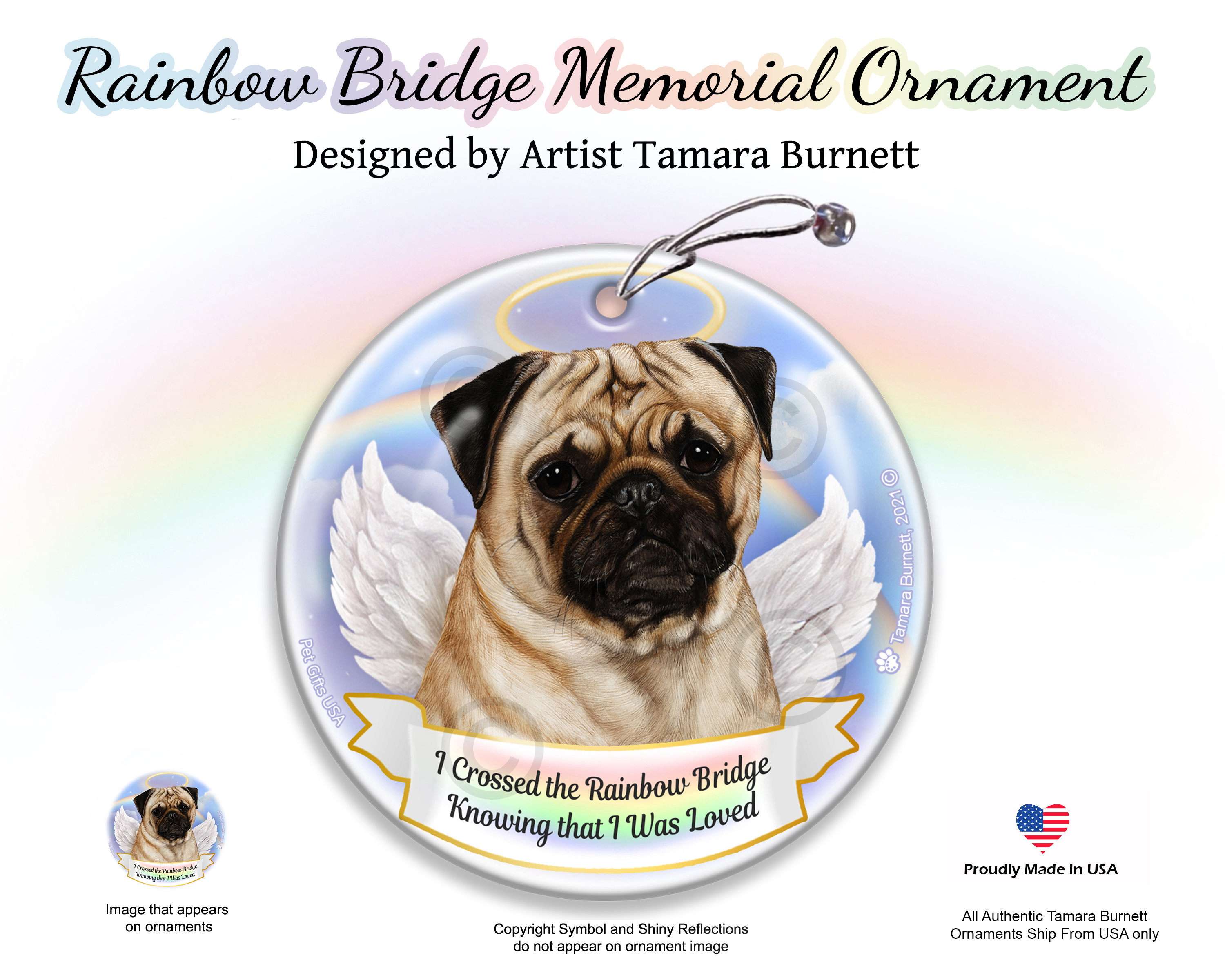 Pug Fawn Rainbow Bridge Memorial Ornament image