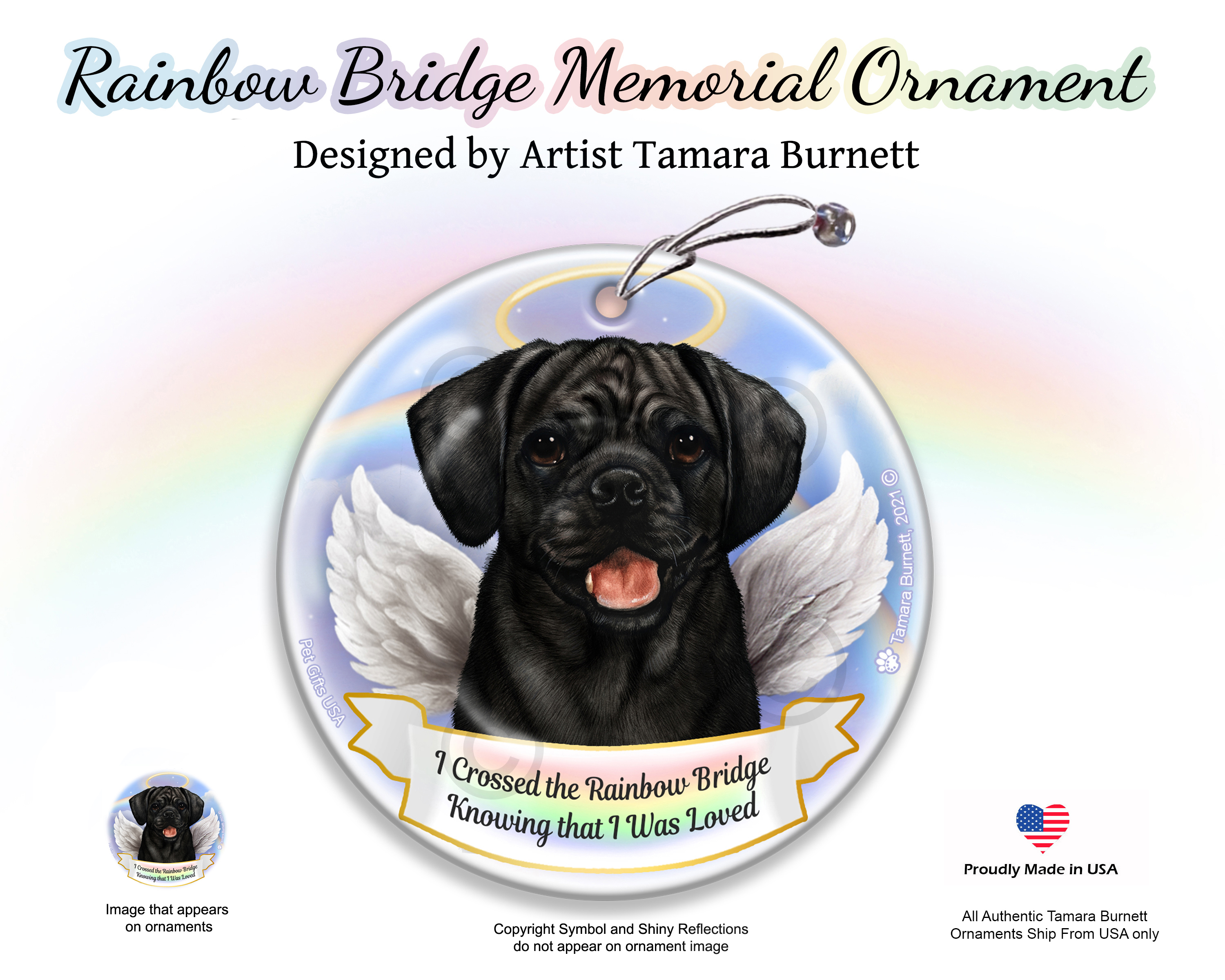 Puggle Black Rainbow Bridge Memorial Ornament image
