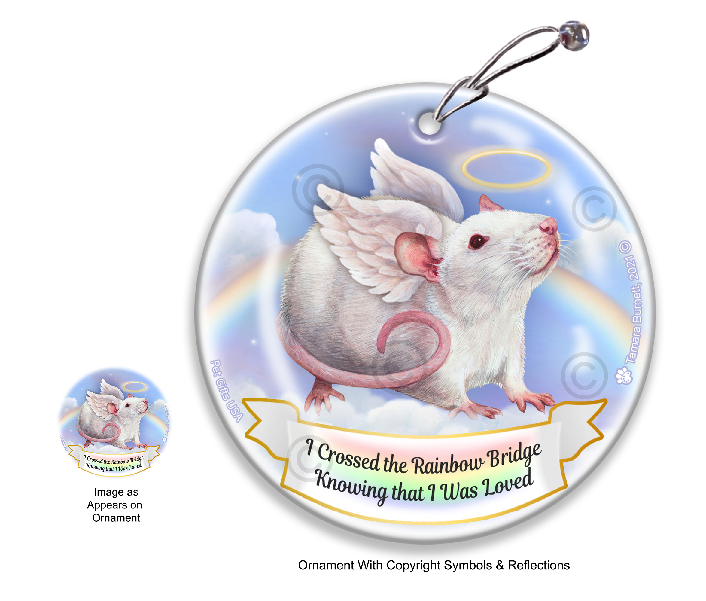 Rat Pink Eye White Rainbow Bridge Memorial Ornament image