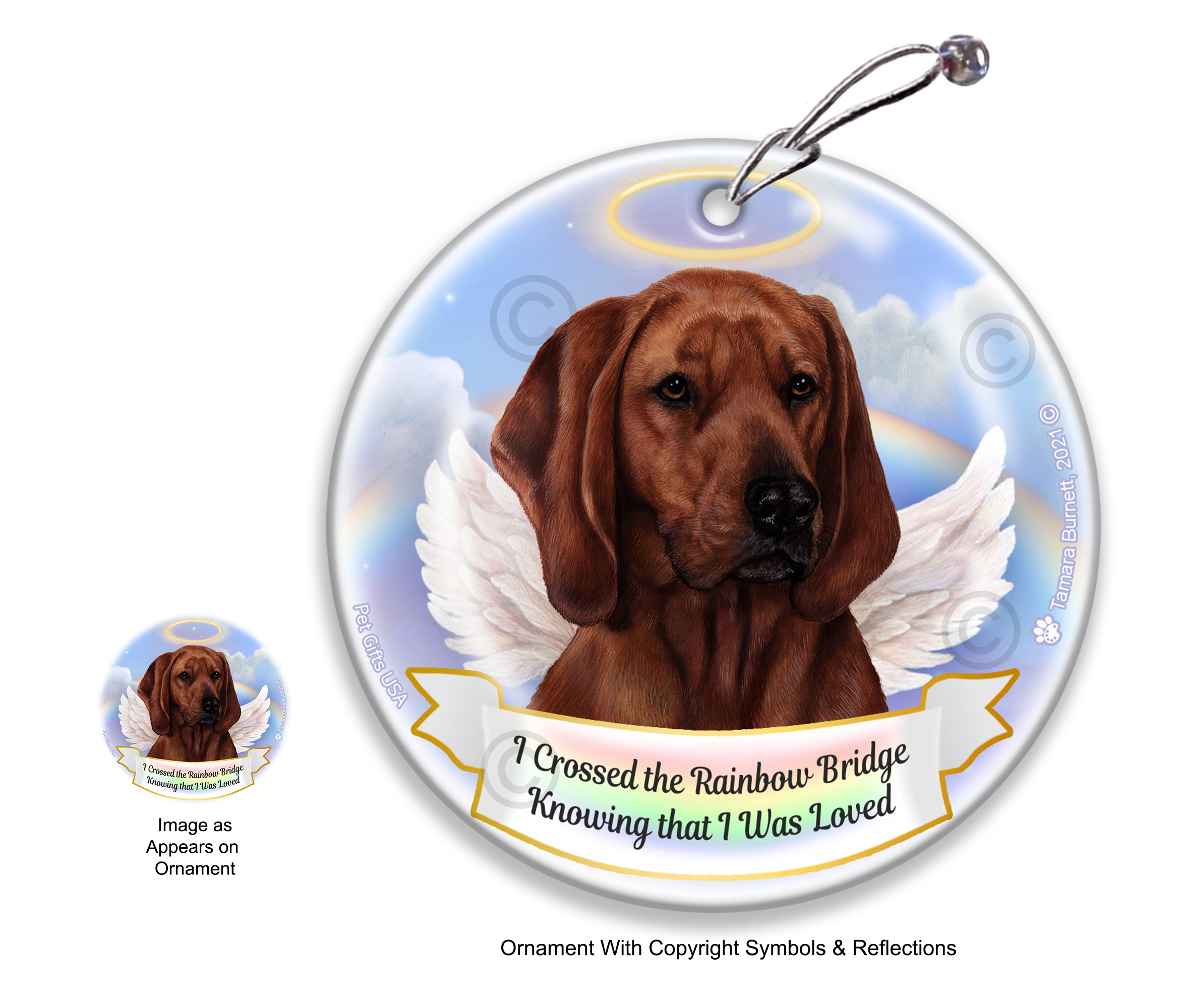 Coonhound Redbone Rainbow Bridge Memorial Ornament image
