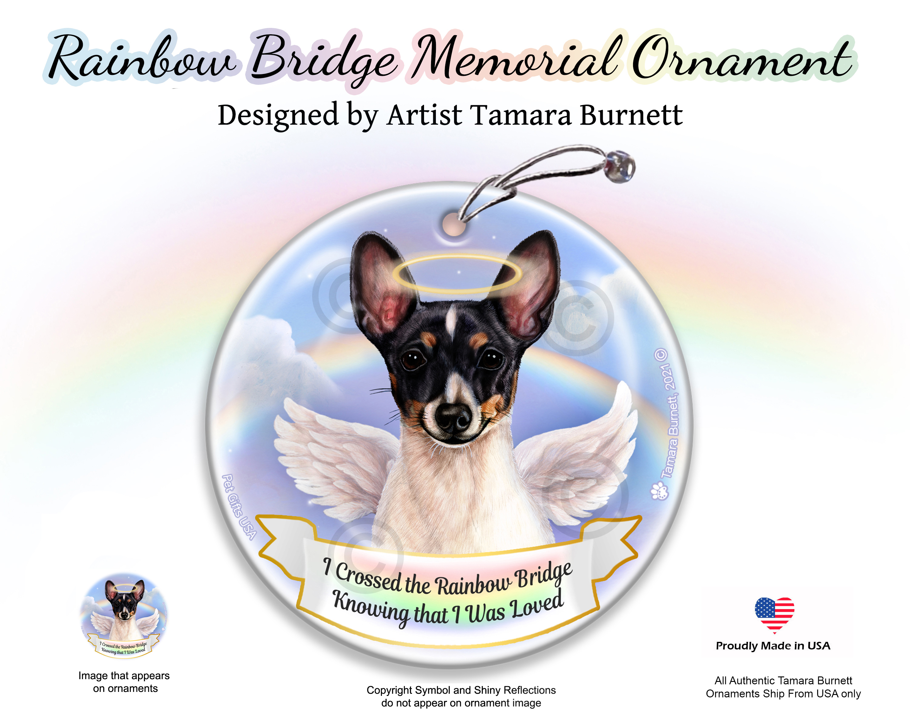 Toy Fox Terrier Blk Tri Rainbow Bridge Memorial Ornament image