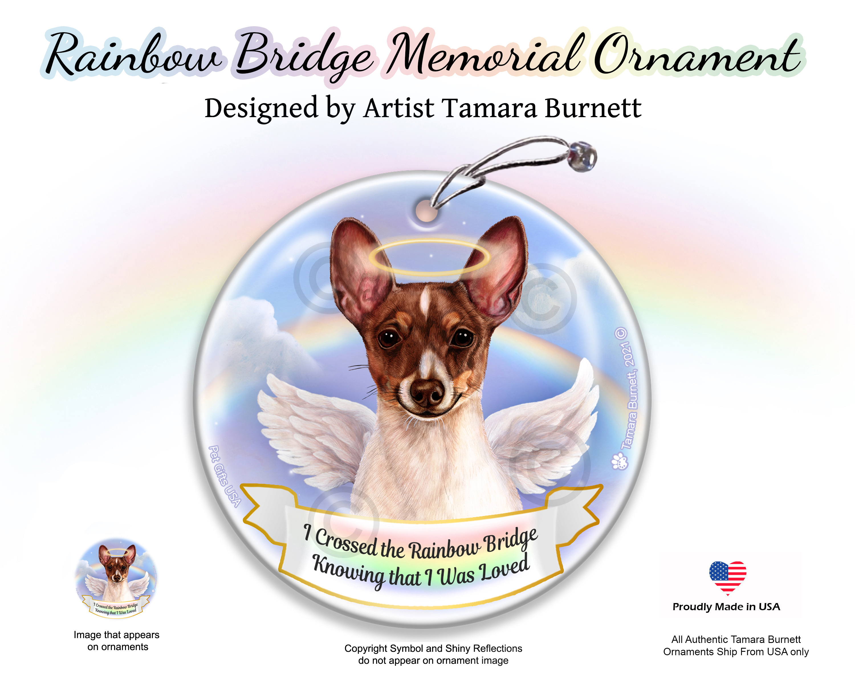 Toy Fox Terrier Chocolate Tri Rainbow Bridge Memorial Ornament Image