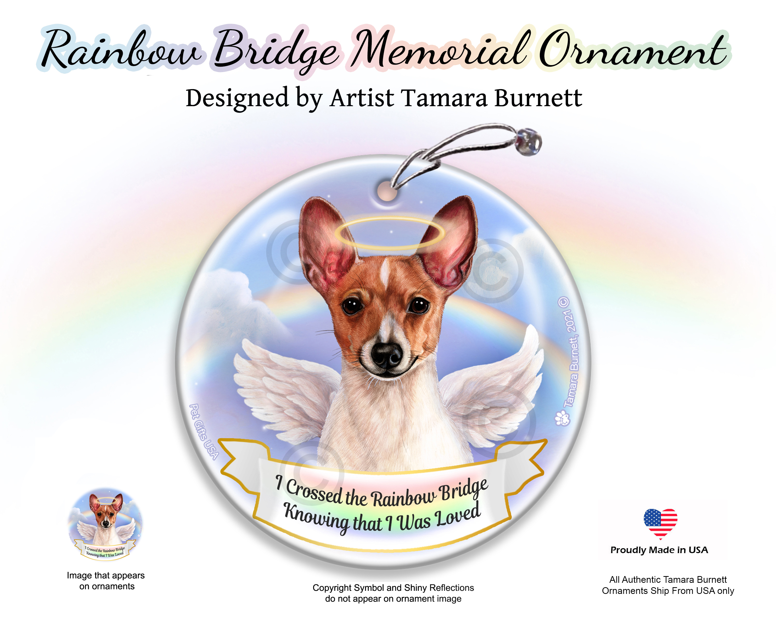 Toy Fox Terrier Red/White Rainbow Bridge Memorial Ornament Image