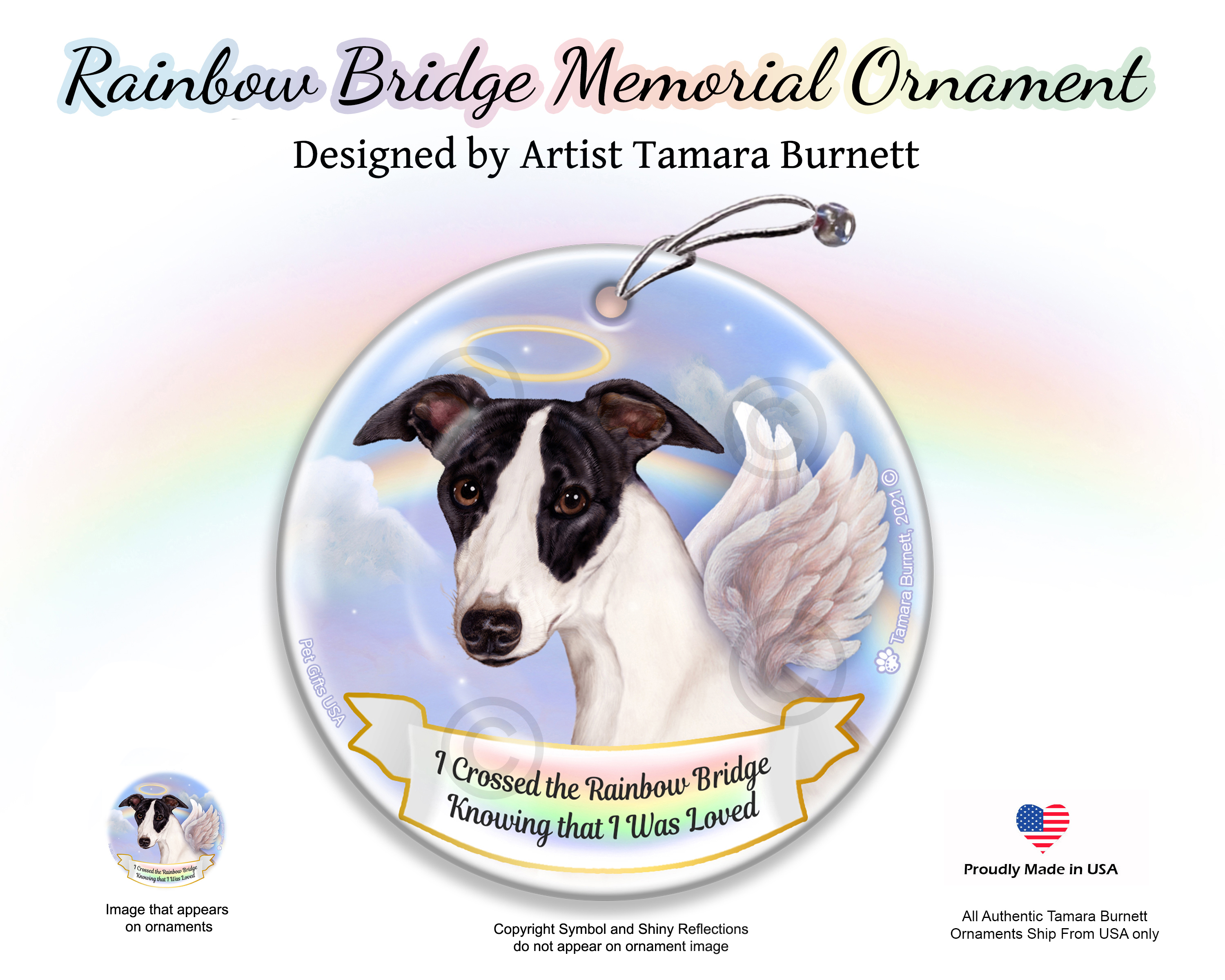 Whippet Black/White Rainbow Bridge Memorial Ornament image
