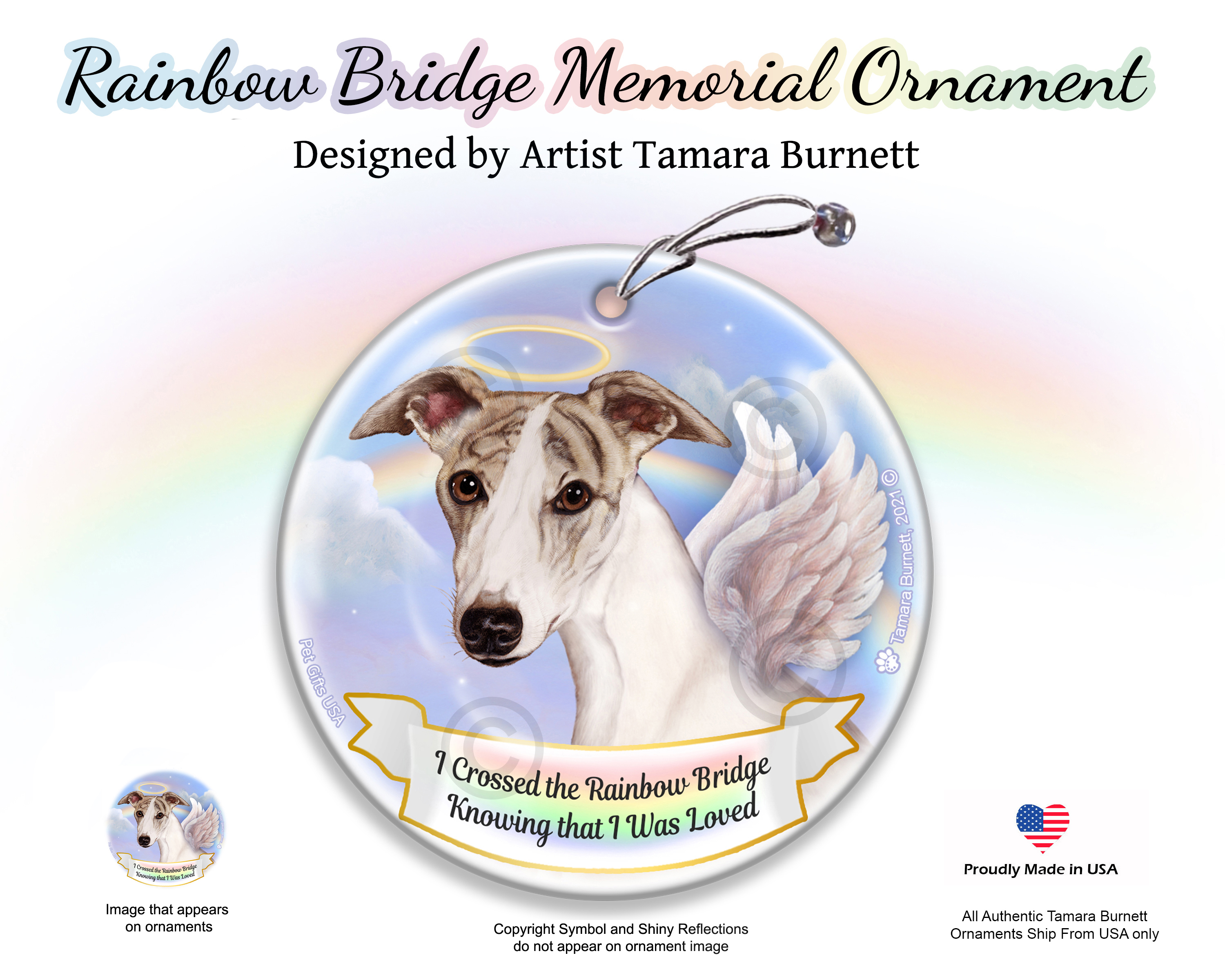 Whippet Fawn Brindle/White Rainbow Bridge Memorial Ornament image