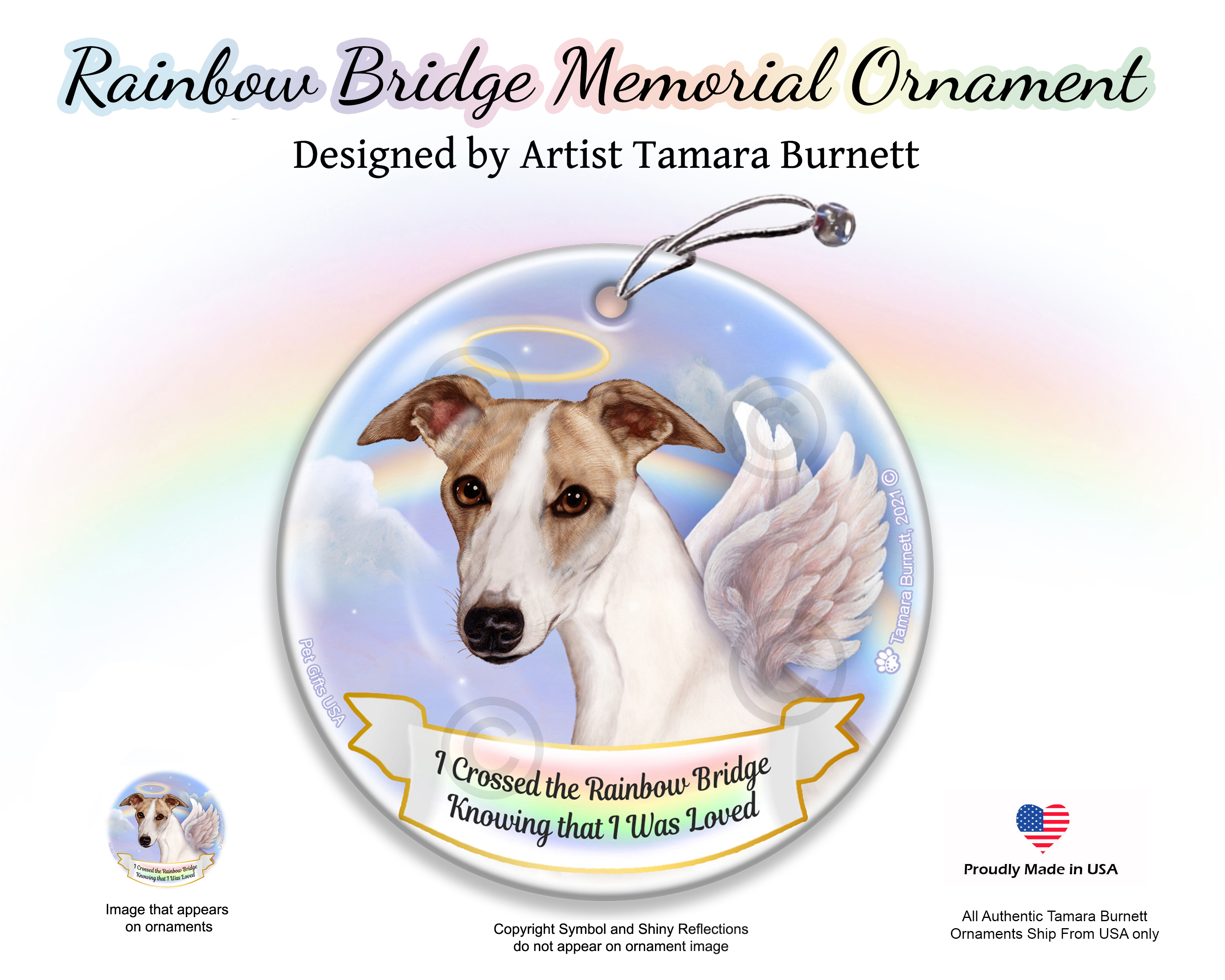 Whippet Tan/White Rainbow Bridge Memorial Ornament Image