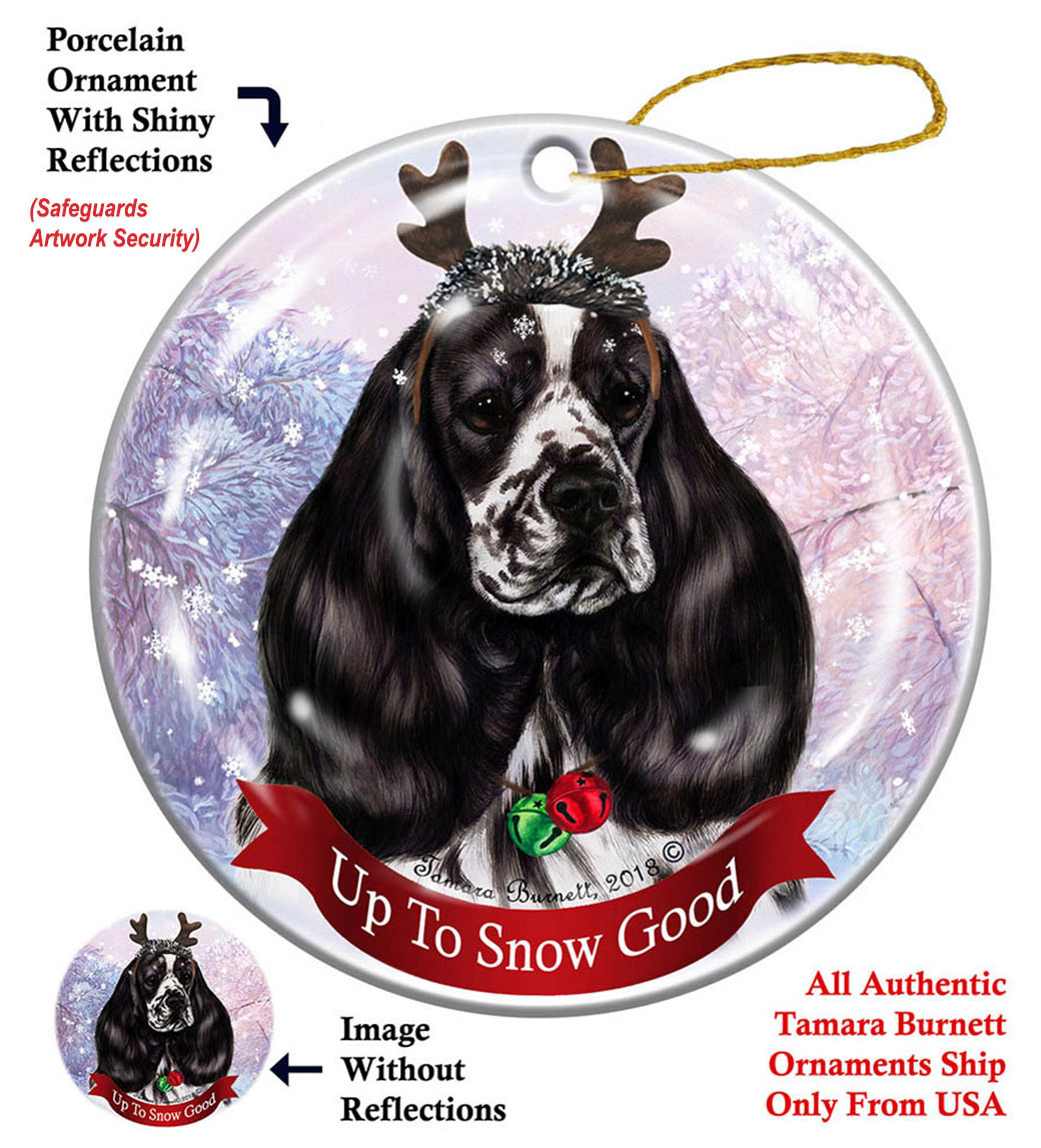Cocker Spaniel Parti Black/White - Up To Snow Good Ornament Image