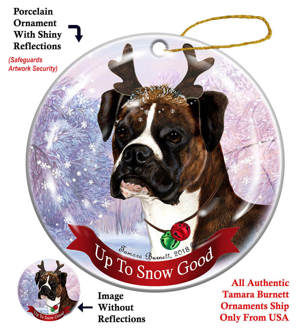 Boxer Brindle Uncropped - Up To Snow Good Ornament Image