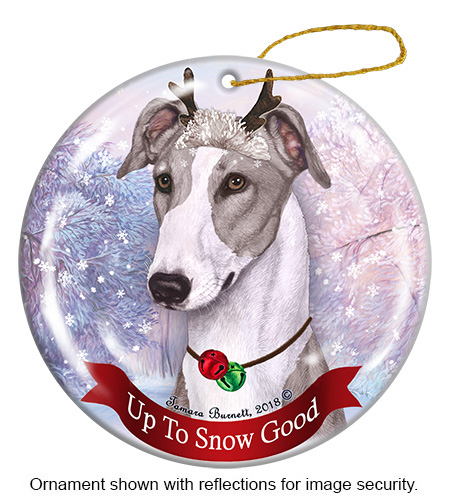 Greyhound Blue and White Style 2 - Up To Snow Good Ornament Image