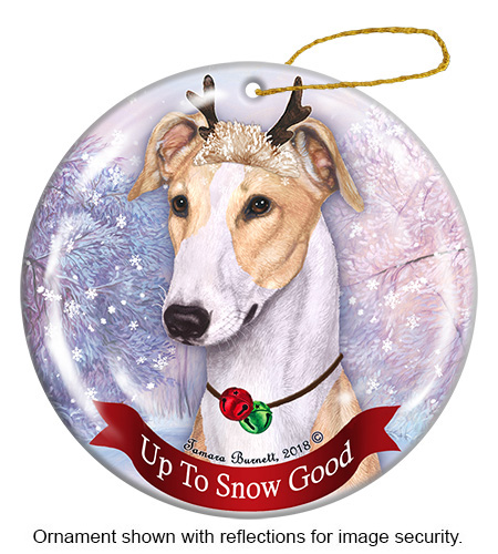 Greyhound Cream and White Style 2 - Up To Snow Good Ornament Image