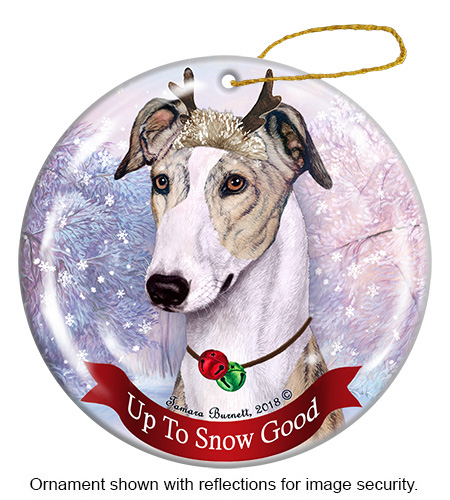 Greyhound Fawn Brindle and White Style 2 - Up To Snow Good Ornament Image