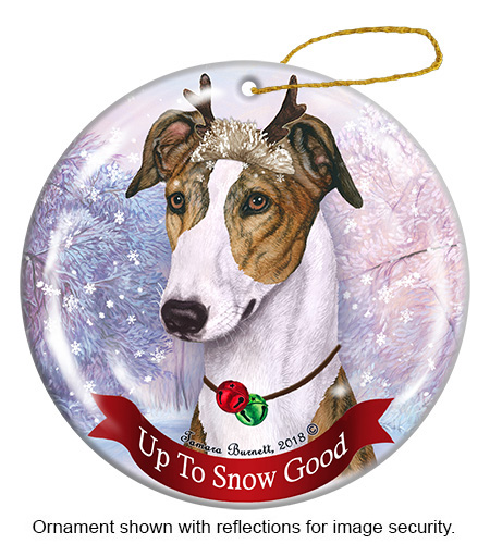 Greyhound Red Brindle and White Style 2 - Up To Snow Good Ornament Image