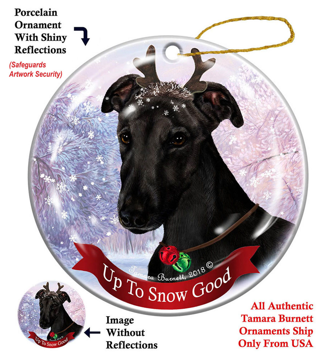 Greyhound Black - Up To Snow Good Ornament Image