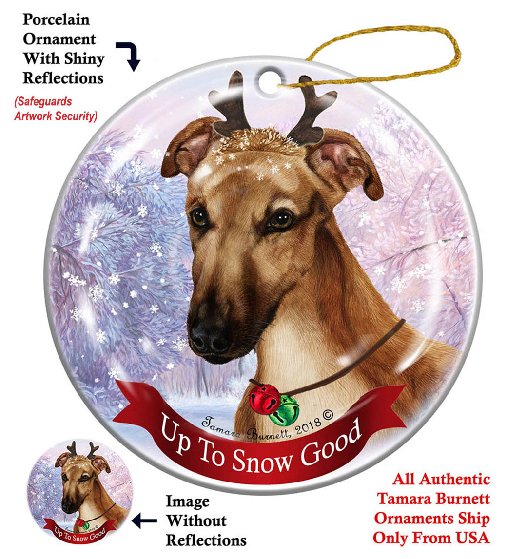 Greyhound Fawn - Up To Snow Good Ornament Image