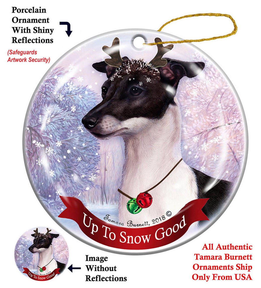 Italian Greyhound Black/White - Up To Snow Good Ornament Image