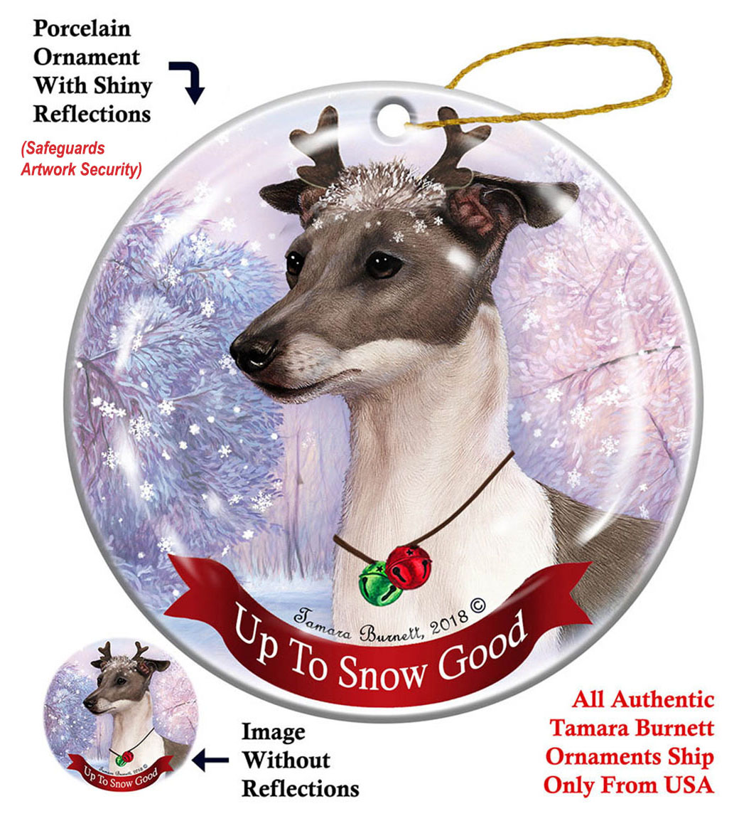 Italian Greyhound Blue/White - Up To Snow Good Ornament Image