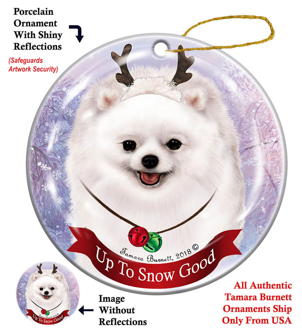 Pomeranian White - Up To Snow Good Ornament Image