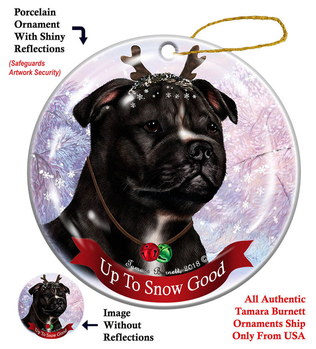 Staffordshire Bull Terrier Black/White - Up To Snow Good Ornament Image