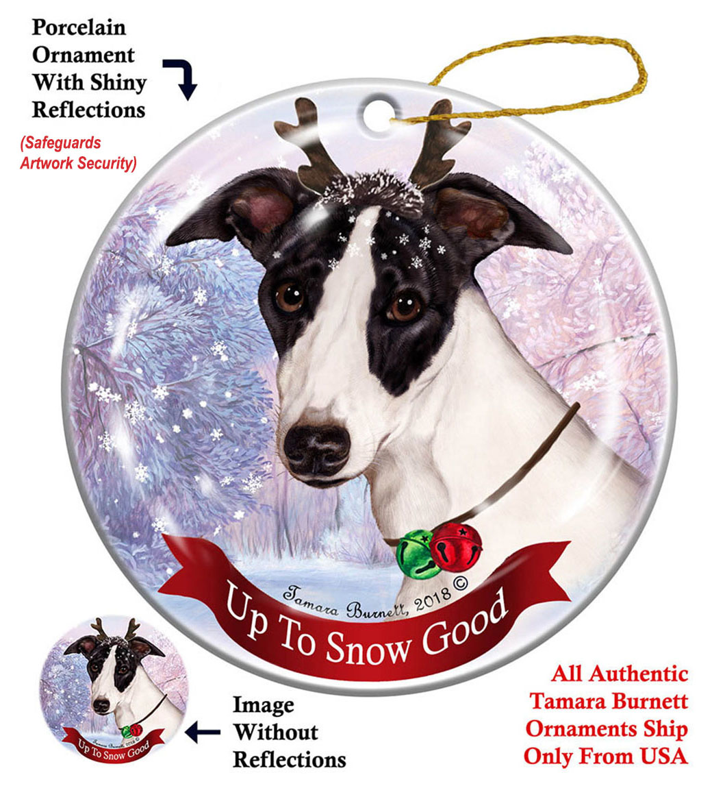 Whippet Black/White - Up To Snow Good Ornament Image