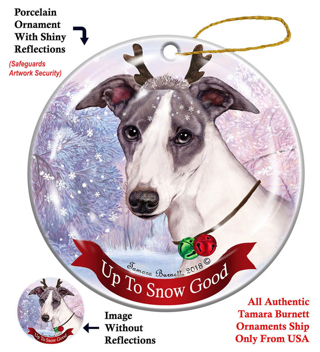 Whippet Blue/White - Up To Snow Good Ornament Image