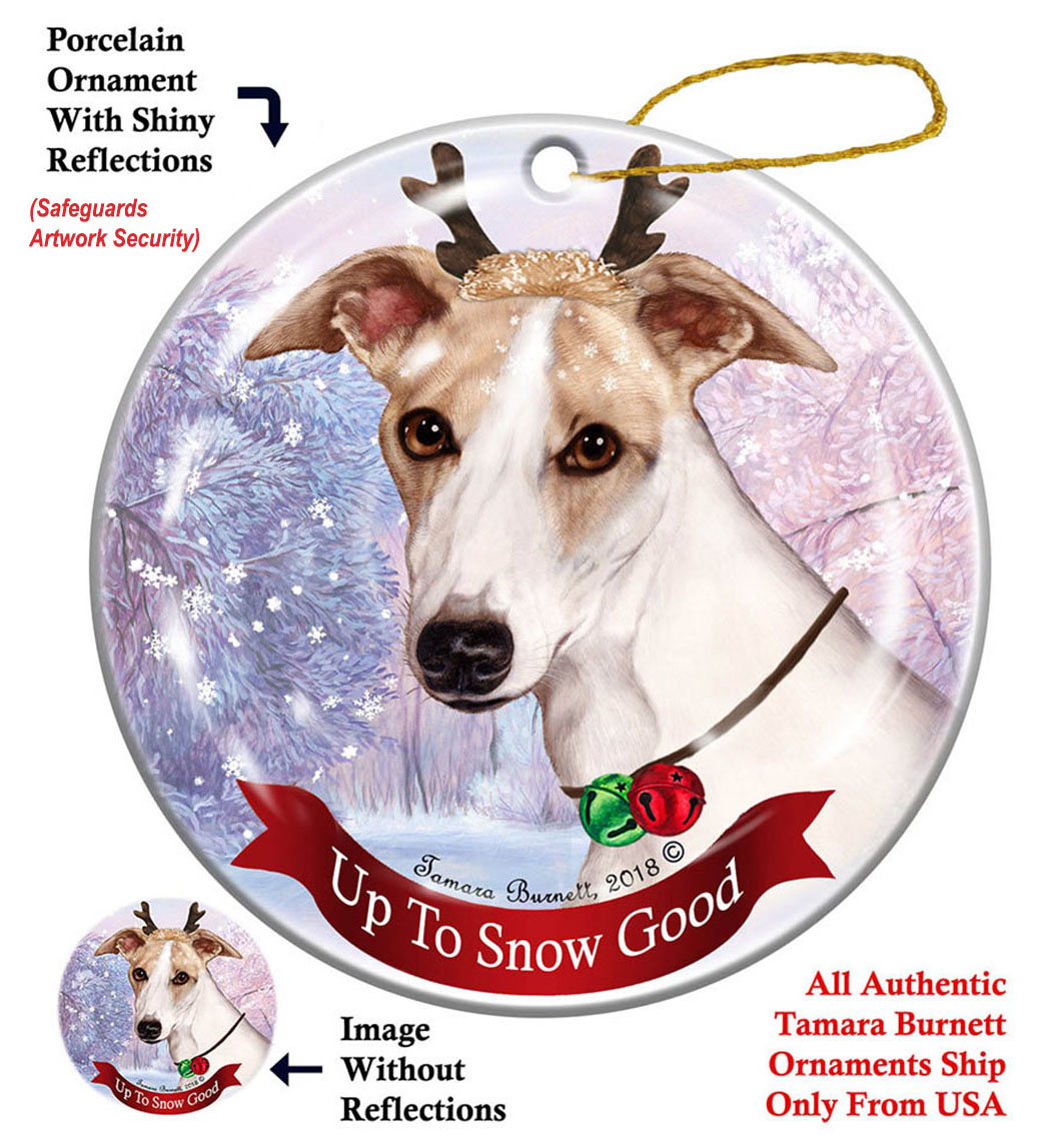 Whippet Tan/White - Up To Snow Good Ornament Image
