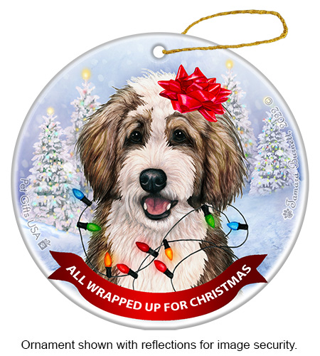 Bernedoodle (Sable and White) All Wrapped Up Ornament Image