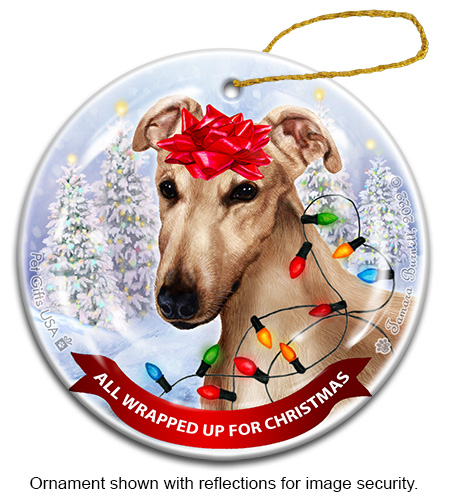 Greyhound Cream All Wrapped Up Ornament Image
