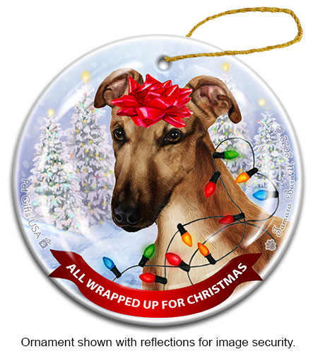 Greyhound Fawn All Wrapped Up Ornament Image