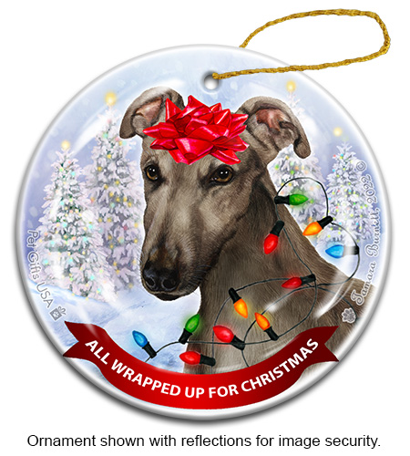 Greyhound Grey All Wrapped Up Ornament Image