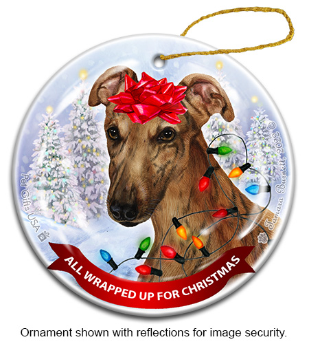 Greyhound Brindle Red All Wrapped Up Ornament image